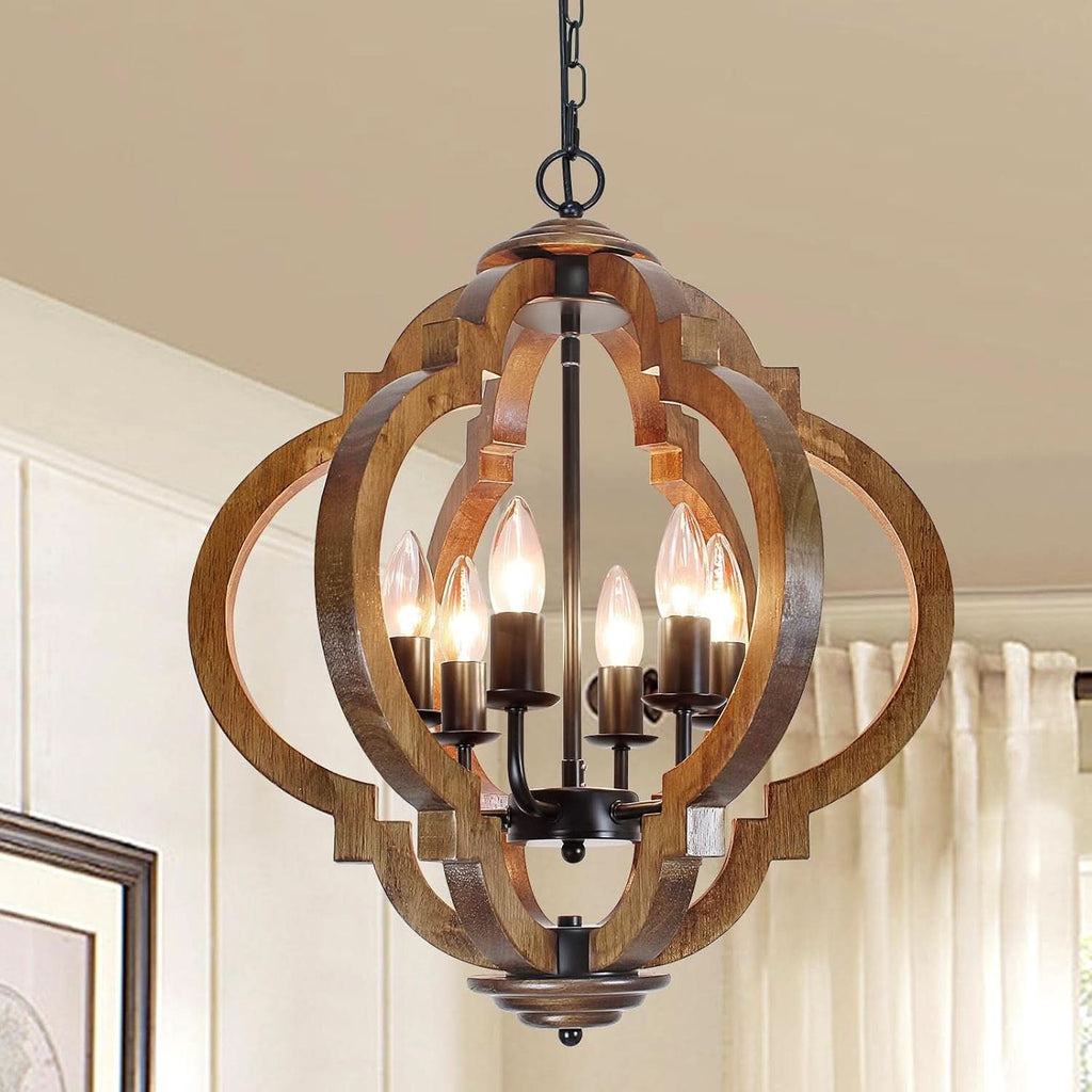 Six Light Farmhouse Chandelier Rustic Black Metallic
