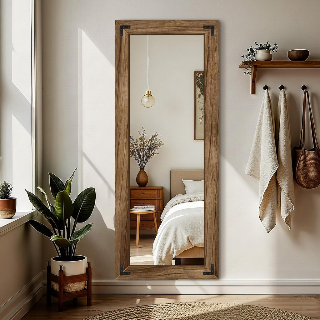 55 Inch Walnut Elegant Solid Wood Frame Floor Mirror