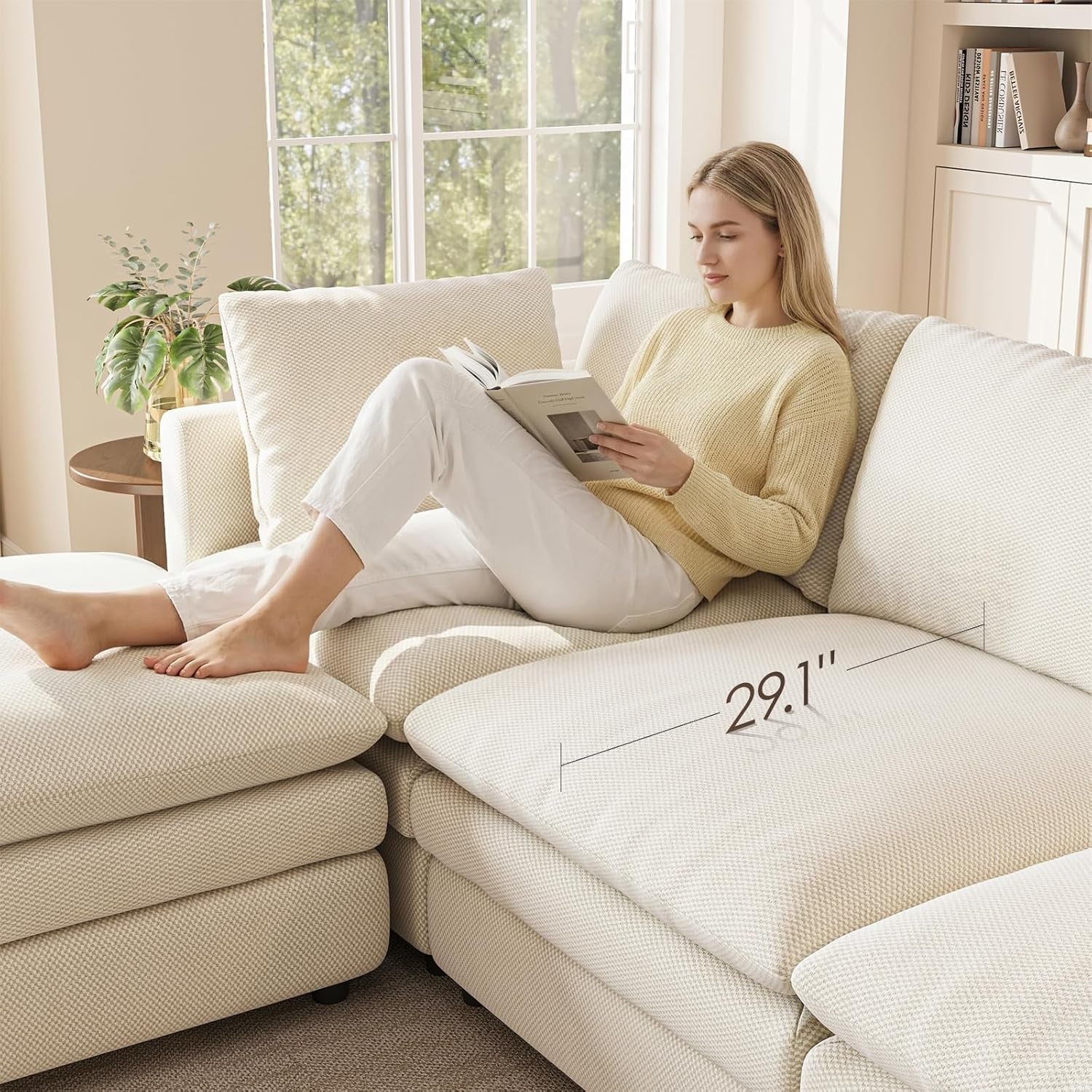 NinetySevenInch L Shaped Modular Sectional Sofa Beige