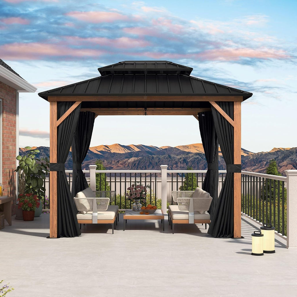 8x10 Weather Resistant Wood Grain Gazebo Aluminum Frame