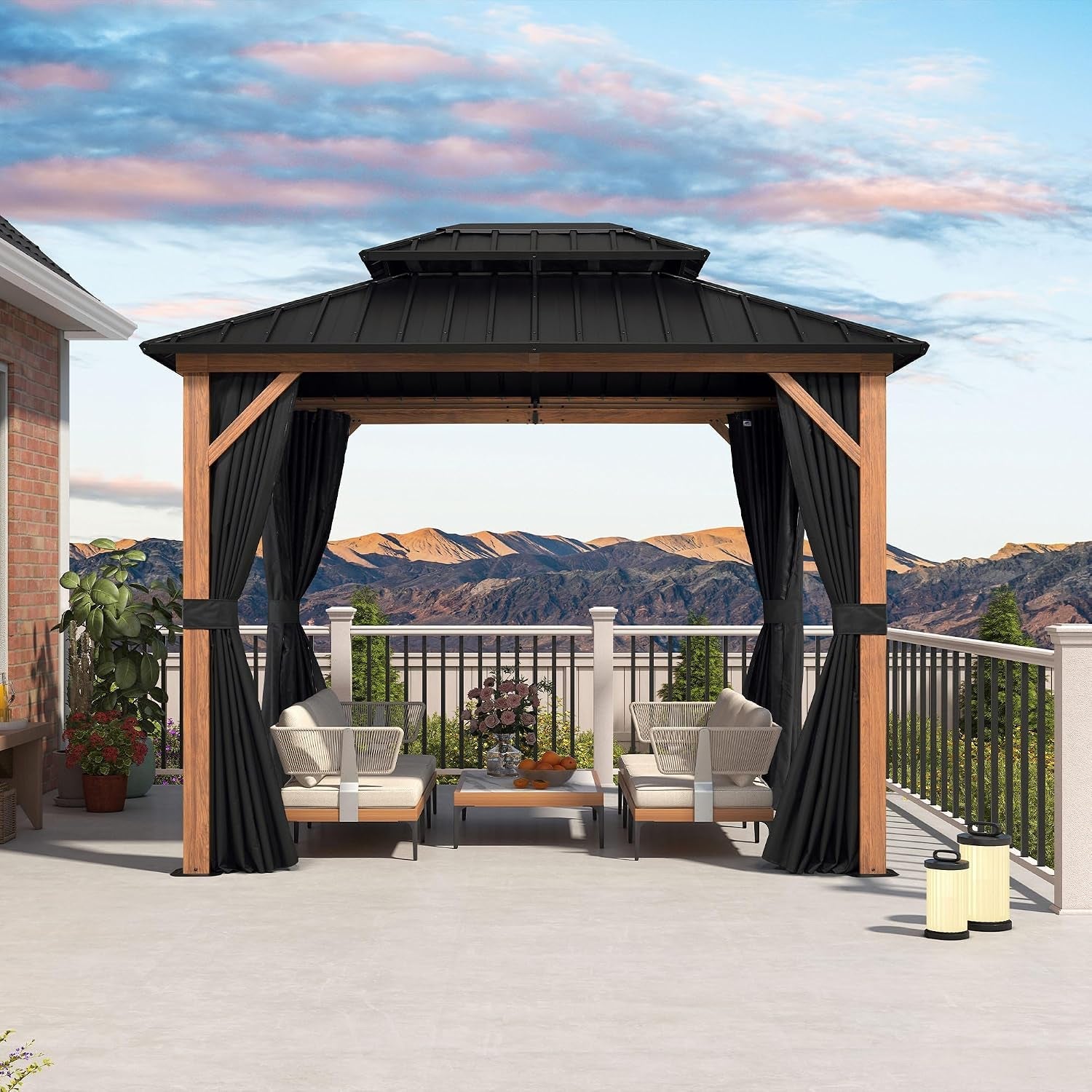 8x10 Weather Resistant Wood Grain Gazebo Aluminum Frame