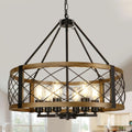 Six Light Walnut Wood Grain Finish Farmhouse Chandelier