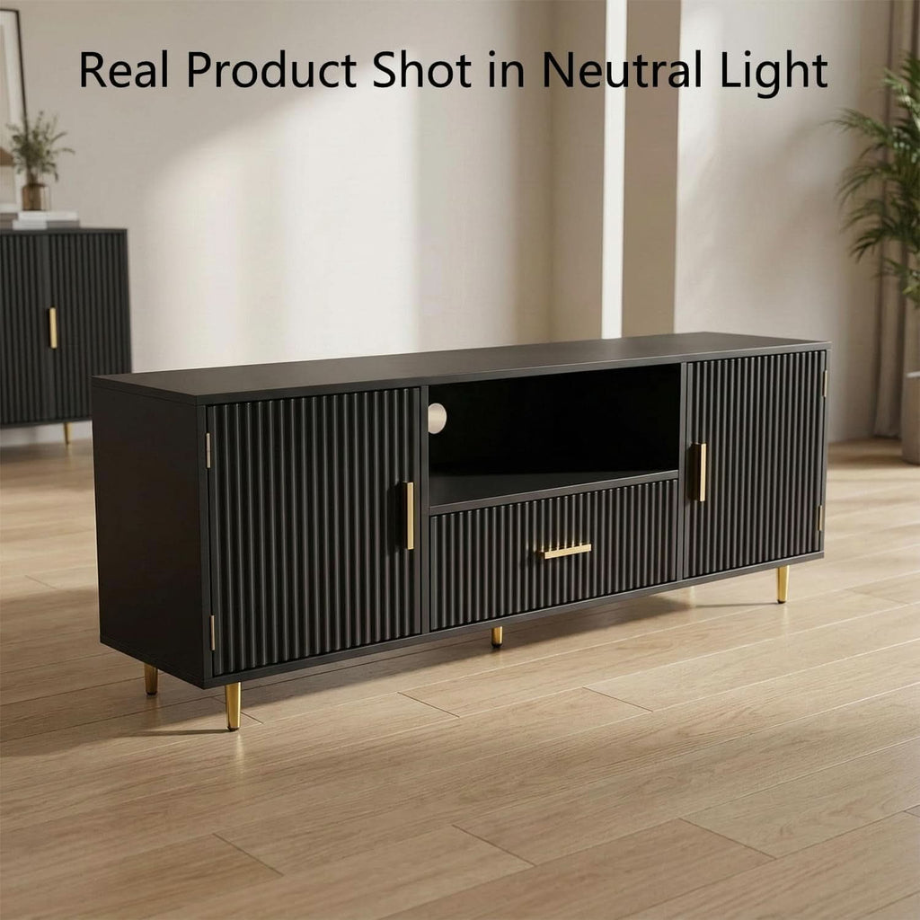 Black 55 To 65 Inch TV Stand With Drawers And Cabinets Storage