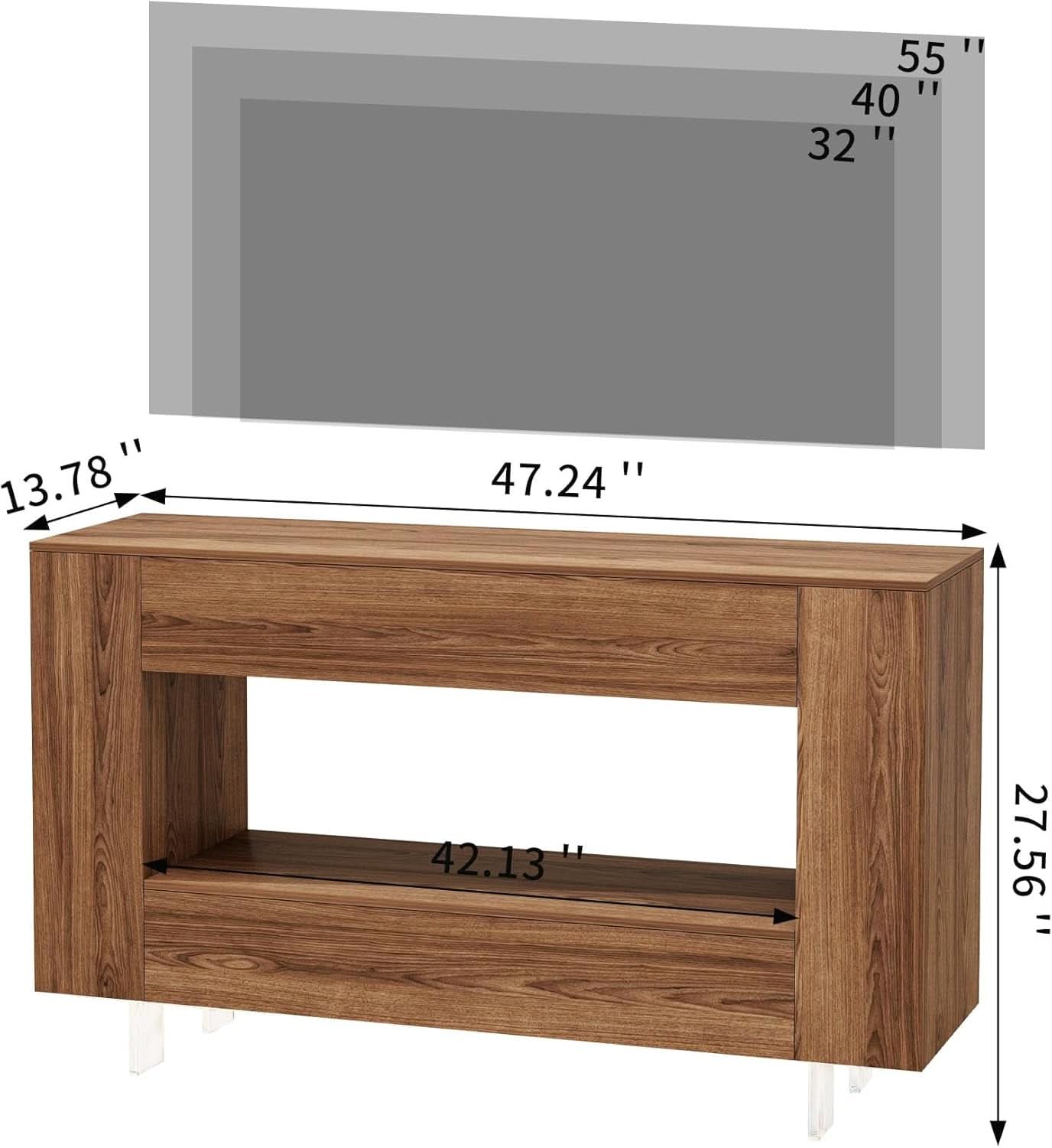 Walnut 55 Inch TV Entertainment Center Stand With Drawers