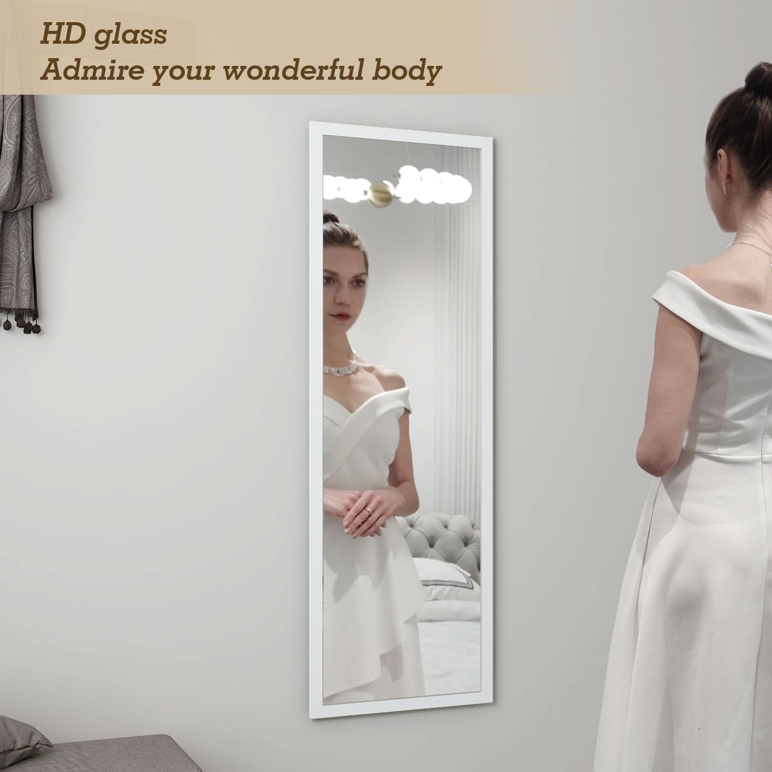 48x16 Inch Over Door Full Length Wall Mounted Mirror White