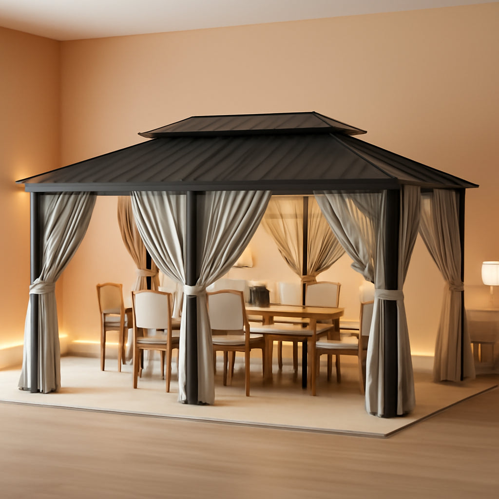 20x12 Hardtop Gazebo Aluminum Frame Outdoor Gray Weatherproof