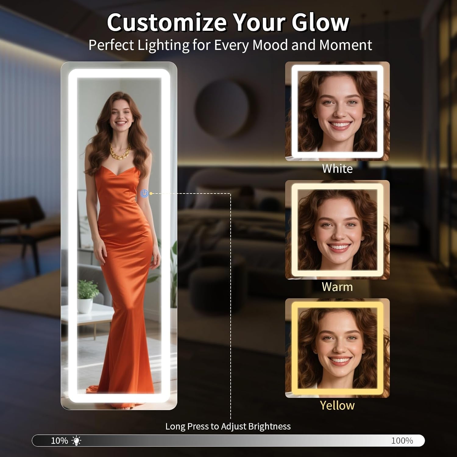 56x20 Inch Dimmable Illuminated Full Length Mirror