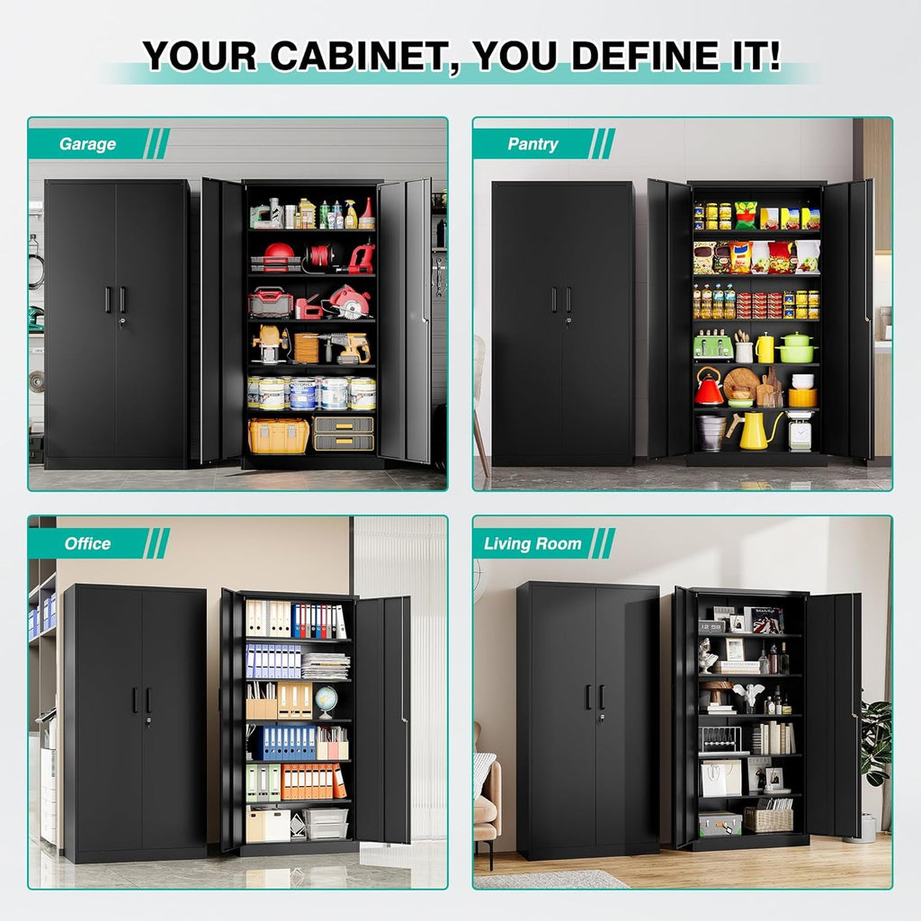 Black Storage Cabinet 72X36X18 Metal Garage Organizer