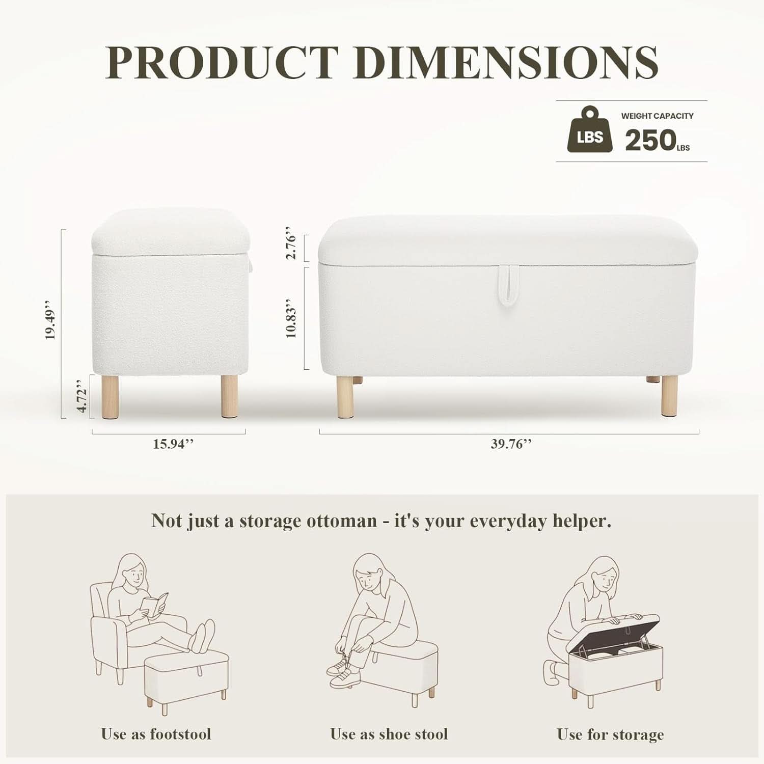 Cream Storage Ottoman Bench With Hidden Compartments