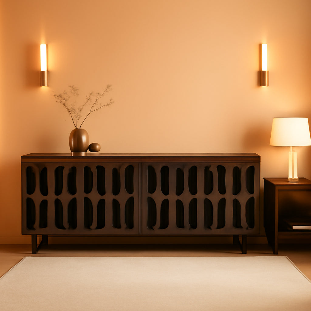 Walnut Finished Sideboard Cabinet 94.5 Inches Width