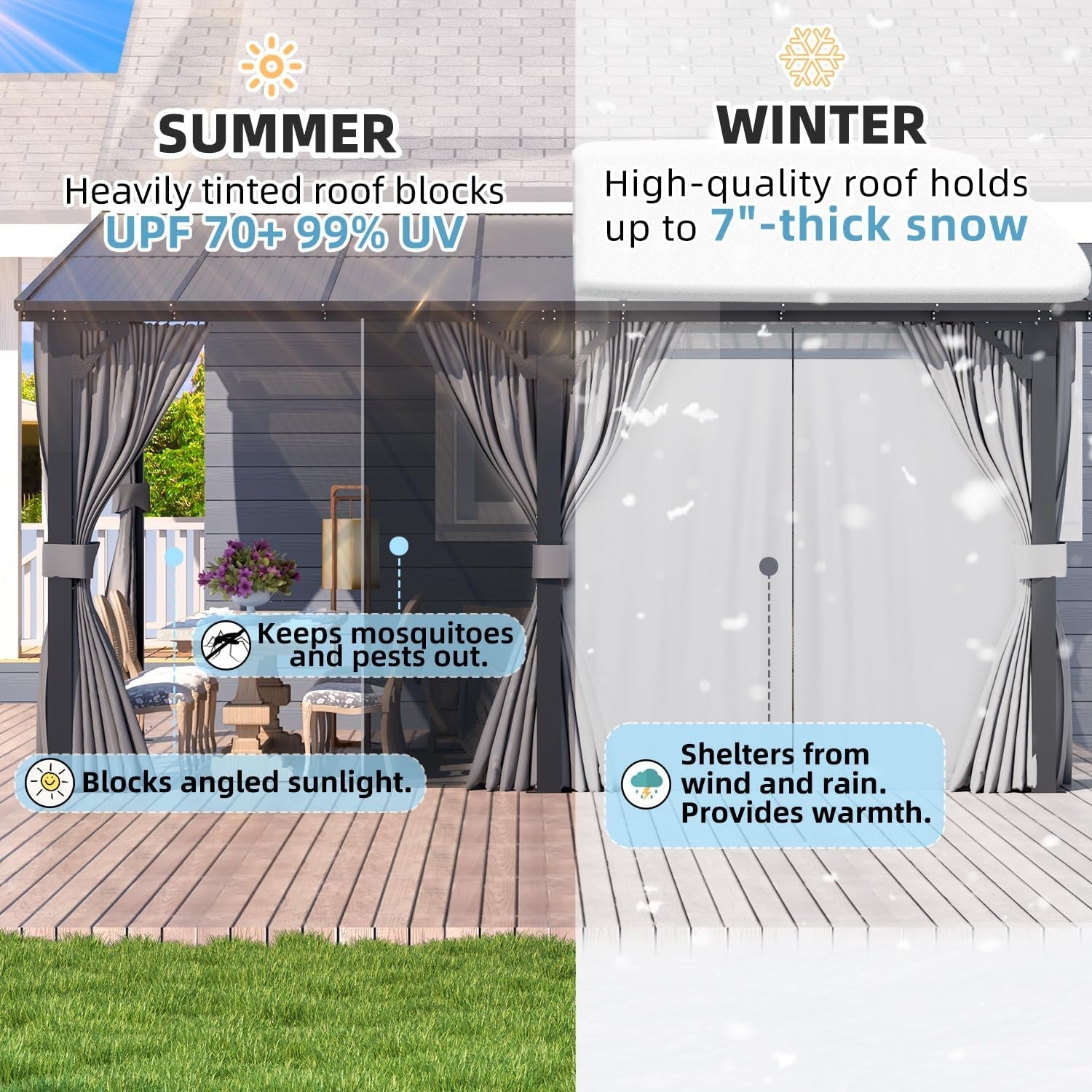 16x8 Residential Backyard Gazebo With Curtains Netting