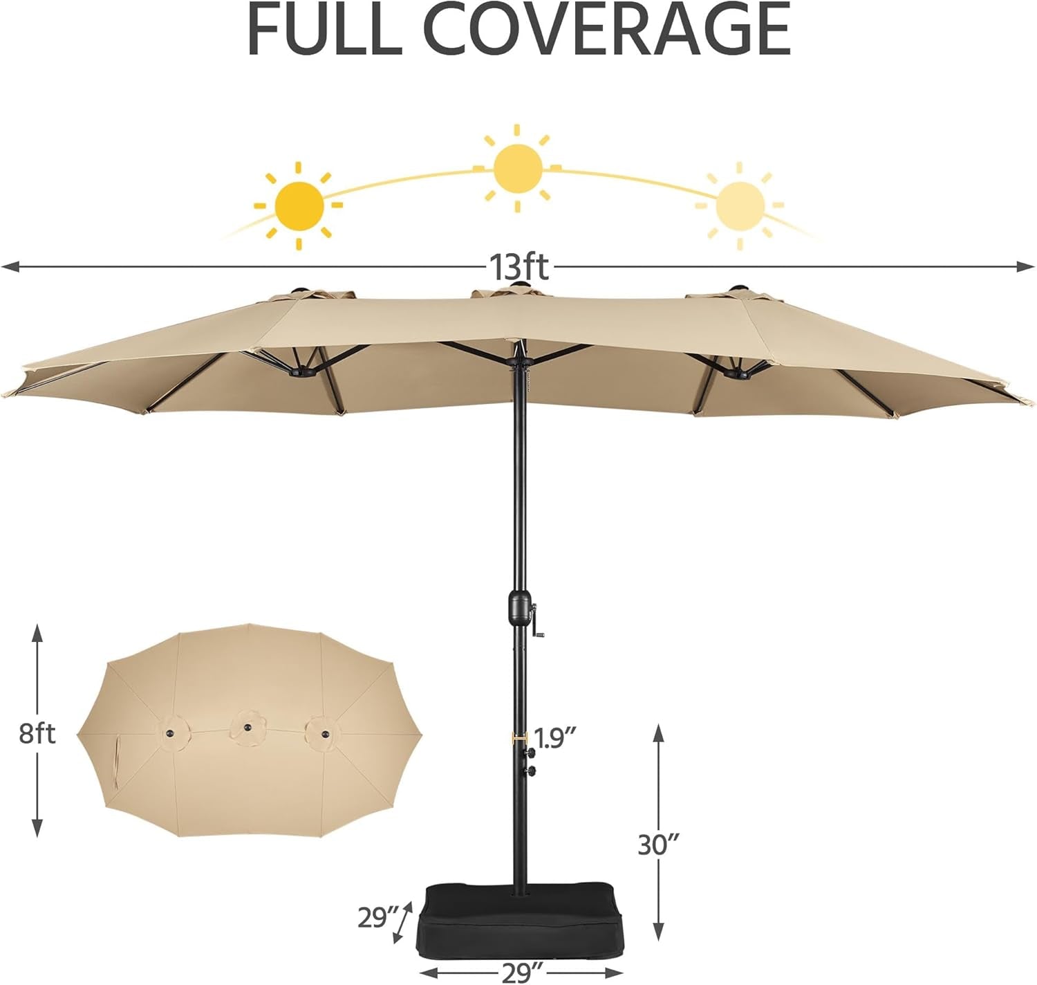 13 Ft Patio Umbrella Weather Resistant BaseIncluded Tan