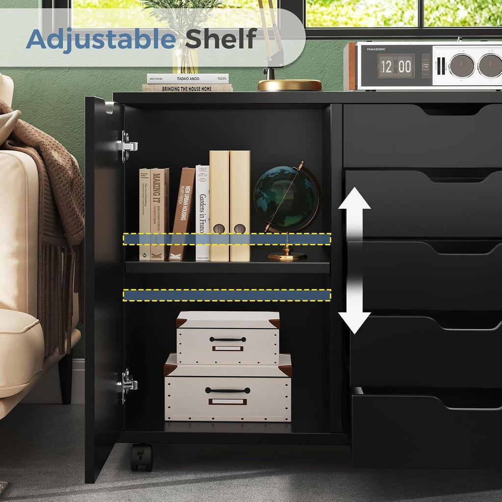 Black Premiumgrade Five Drawer File Cabinet Wheels