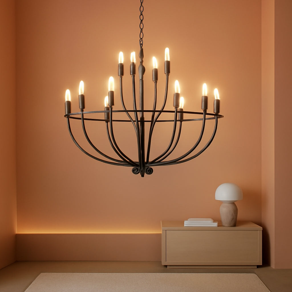 Black 36Inch 12Light Chandelier For Entryway Hallway