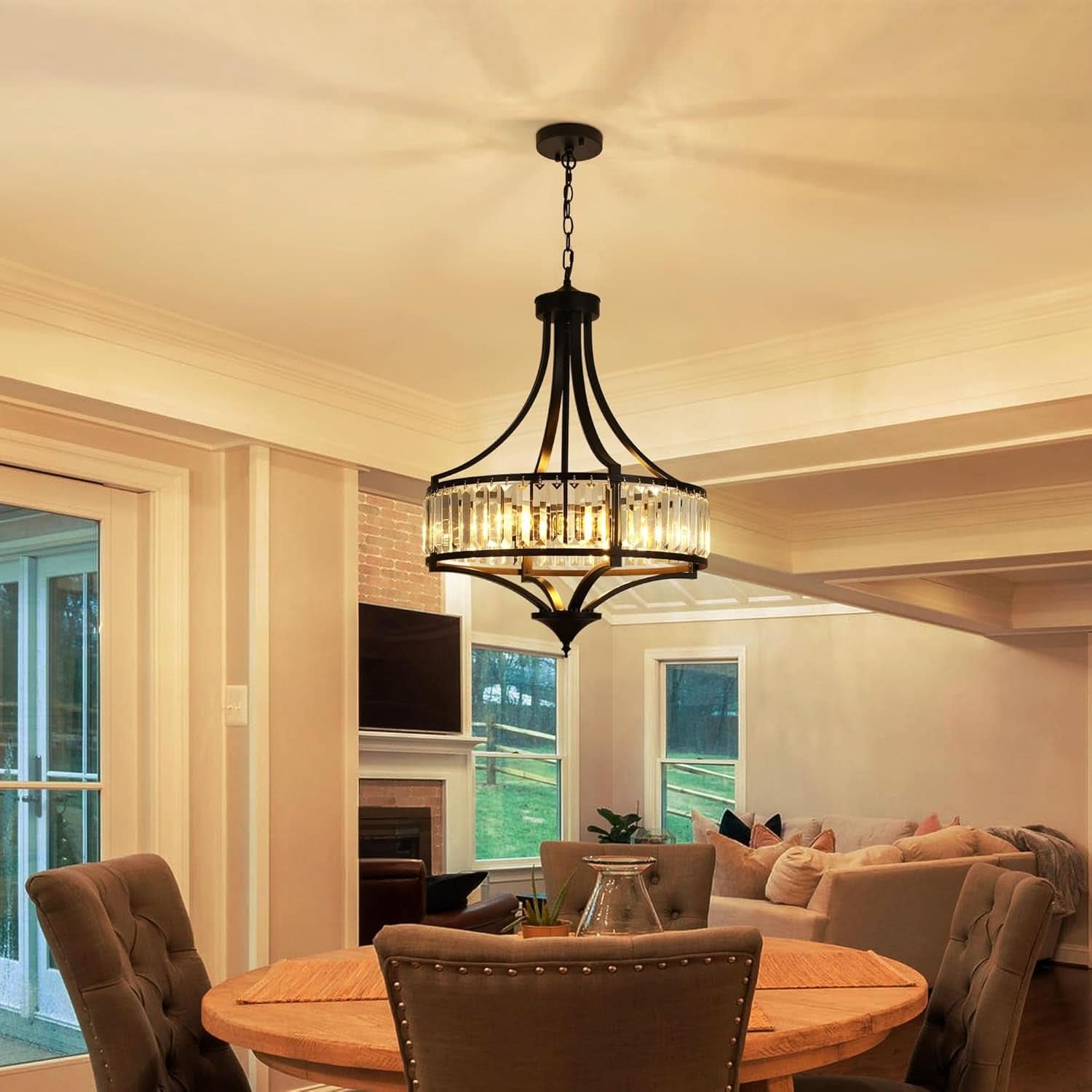 20 Inch Black Crystal Farmhouse Chandelier Pendant