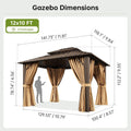 10x12Ft Hardtop Gazebo Brown Outdoor Patio Durable