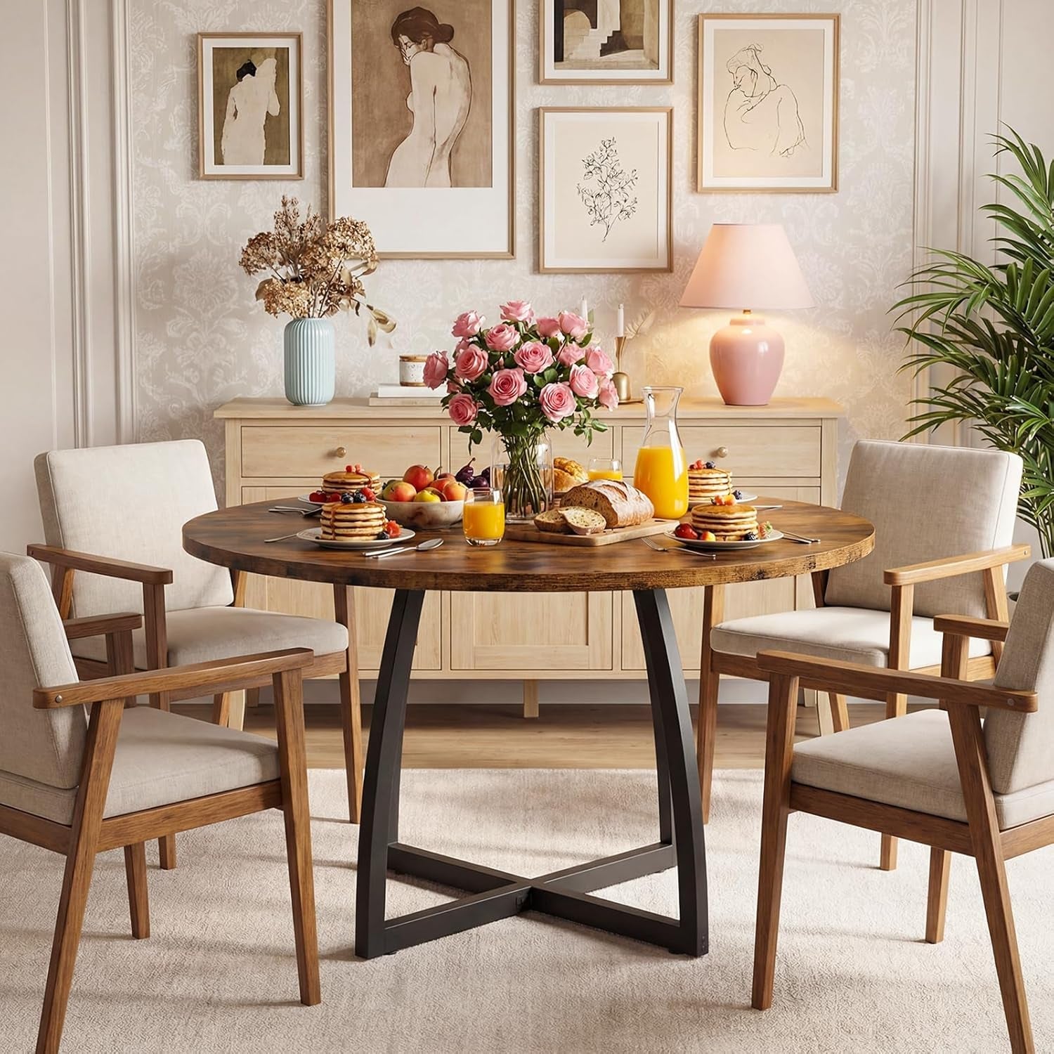 47.2 CircularPremiumDurable Brown Dining Table For Six