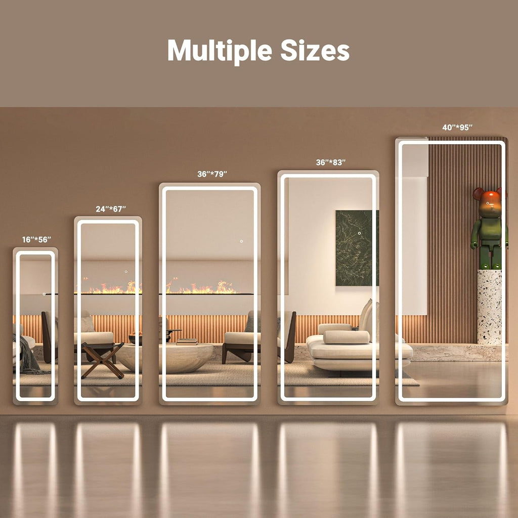 56 Inch LED Lighted FloorStanding Mirror Tempered Glass