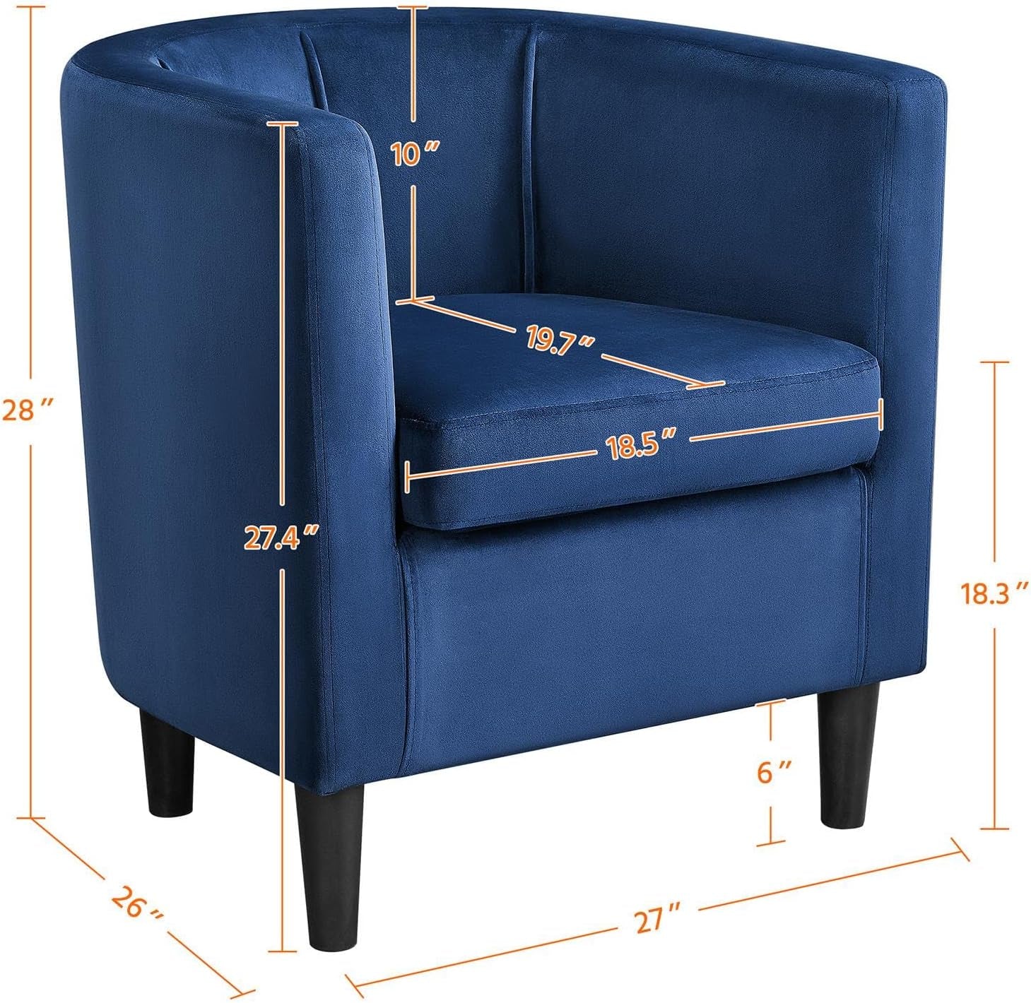 Deluxe Blue Velvet Upholstered Barrel Armchair Set