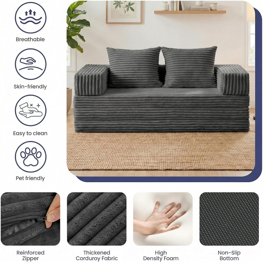 Gray Four In One Convertible Compact Sofa Bed Pillow