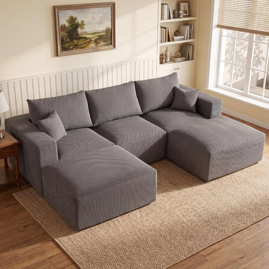 Gray 113 Inch Modular Upholstered Sectional Sofa Sleeper