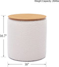 Circular Storage Ottoman Sixteen Inch White Boucle
