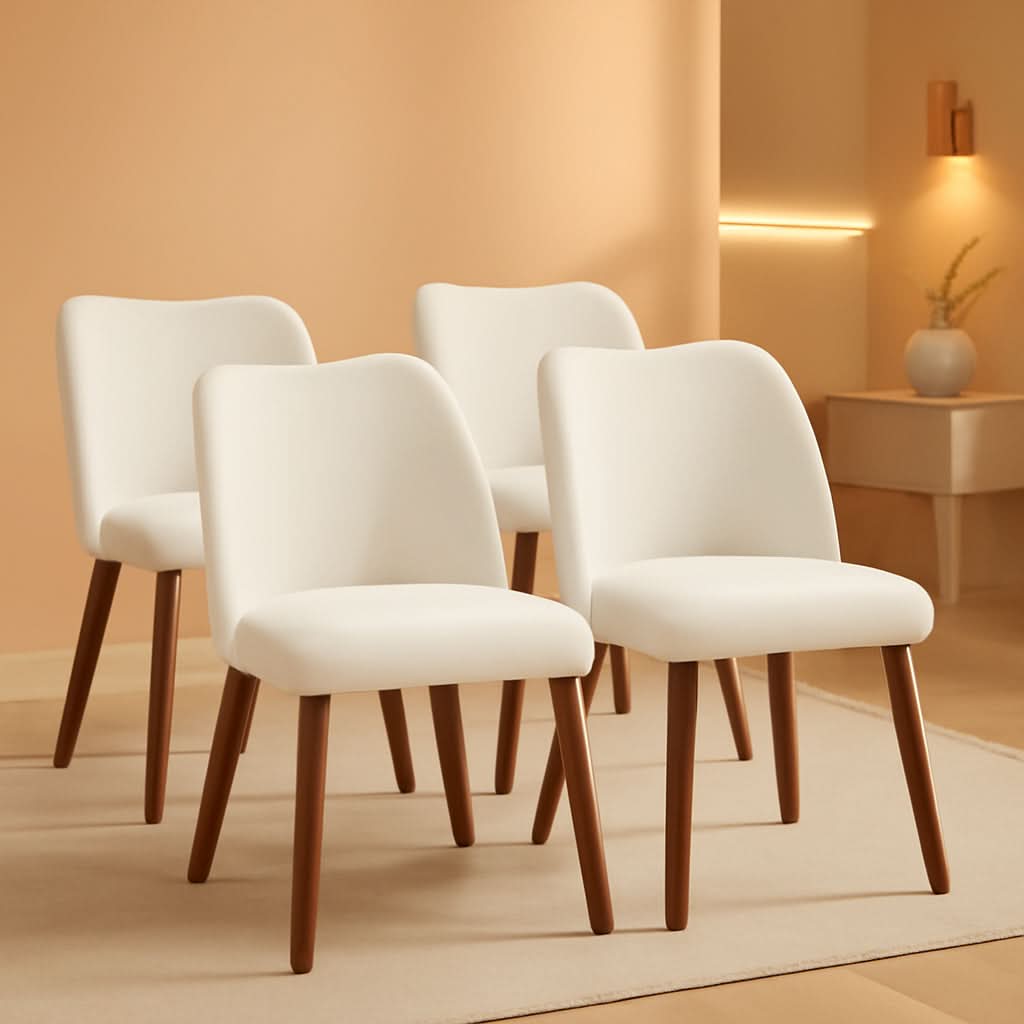 Luxurious White Linen Wingback Dining Chairs FourPack