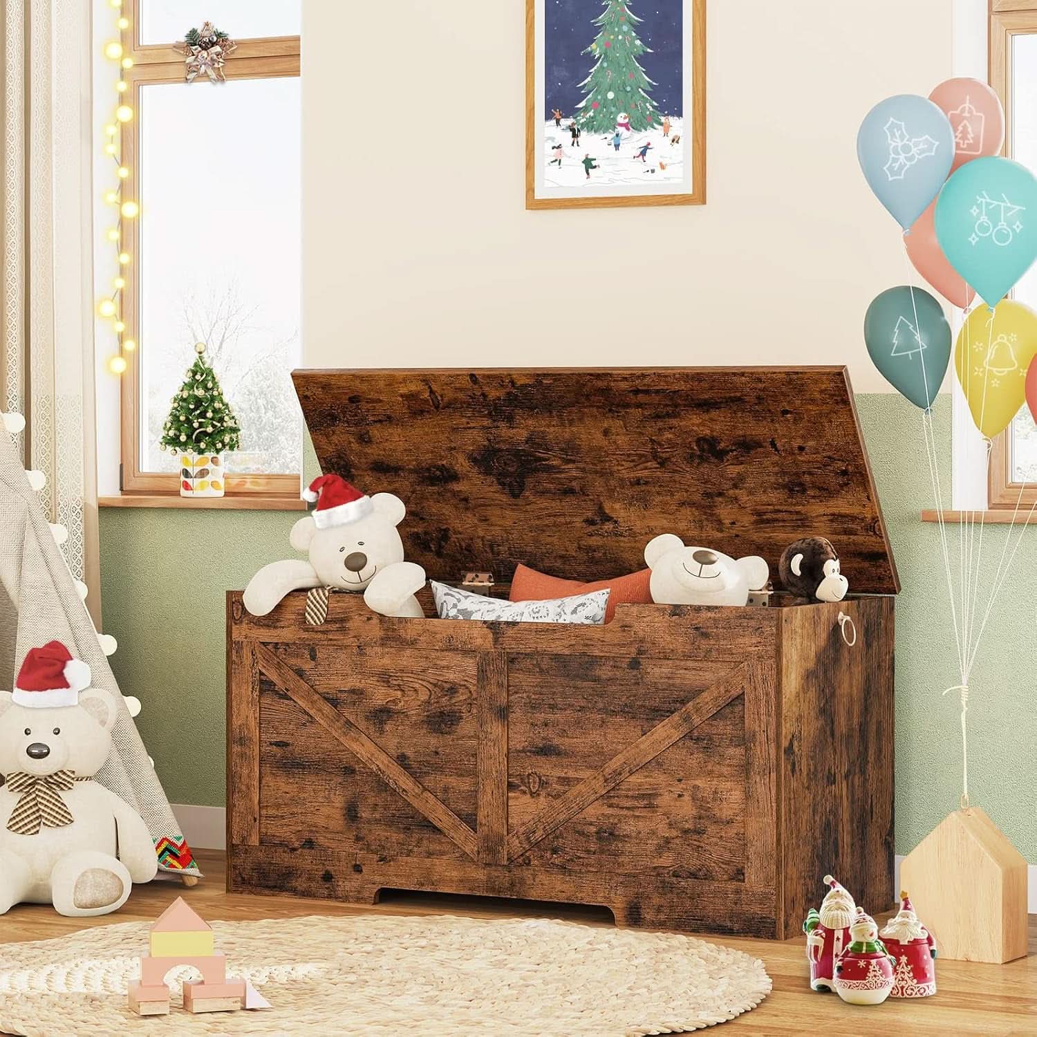 Storage Bench 39.4 Inch Rustic Wood Brown Organizer