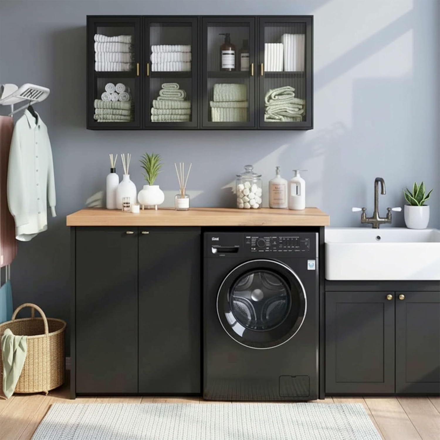 24 Inch Wide Black Wall Cabinet Durable Acry lic Doors