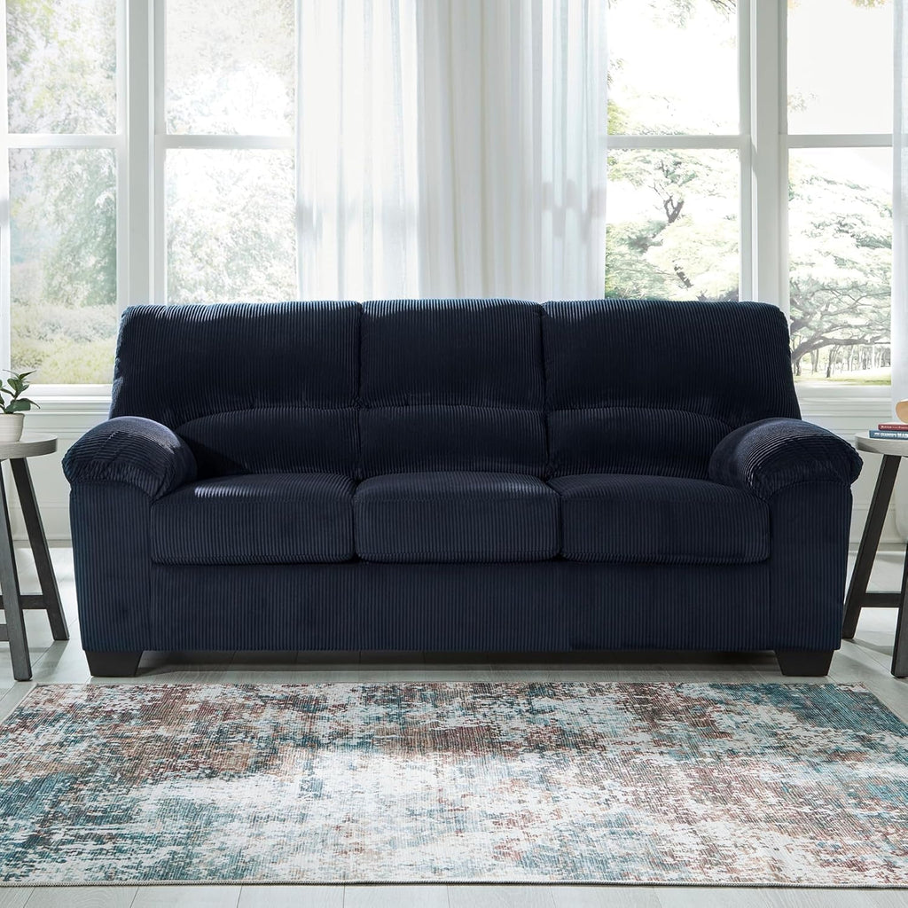 Blue Corduroy Contemporary Sofa For Comfortable Living