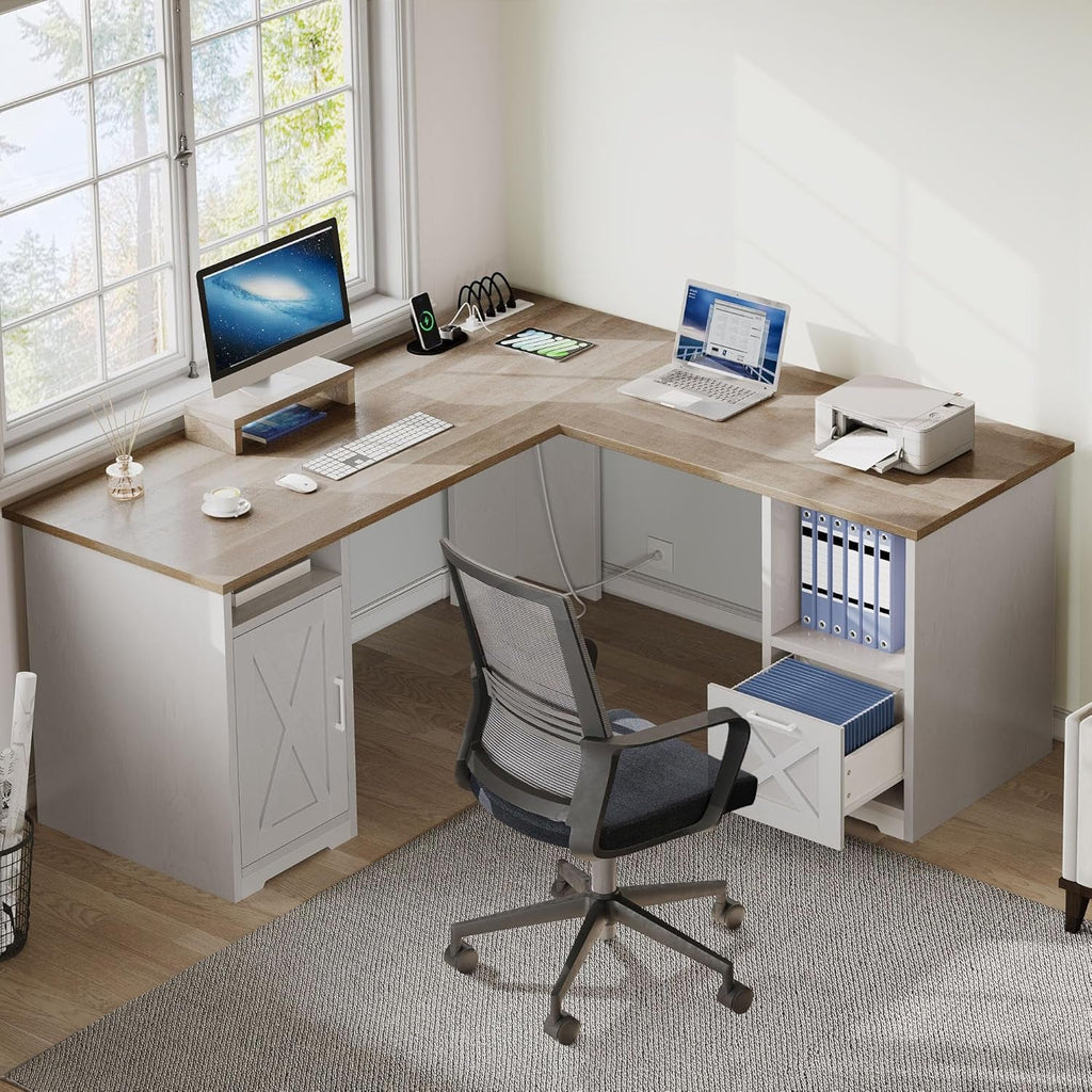 L Shaped Desk 60Inch Integrated Power Delivery Outlets