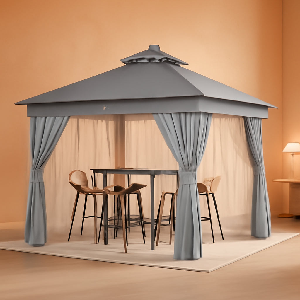 10x10 Ft Gazebo With AllSeason Weatherproof LED Lighting