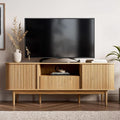 63 Inch Fluted Natural Wood TV Stand Entertainment Center