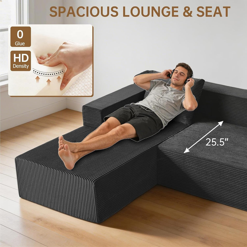 103-Inch Ultra Corduroy Sectional Sofa With Left Chaise