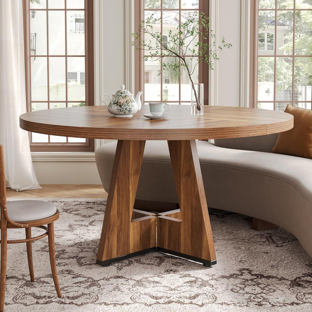 Circular Dining Table 47 Inches Brown Pedestal Base