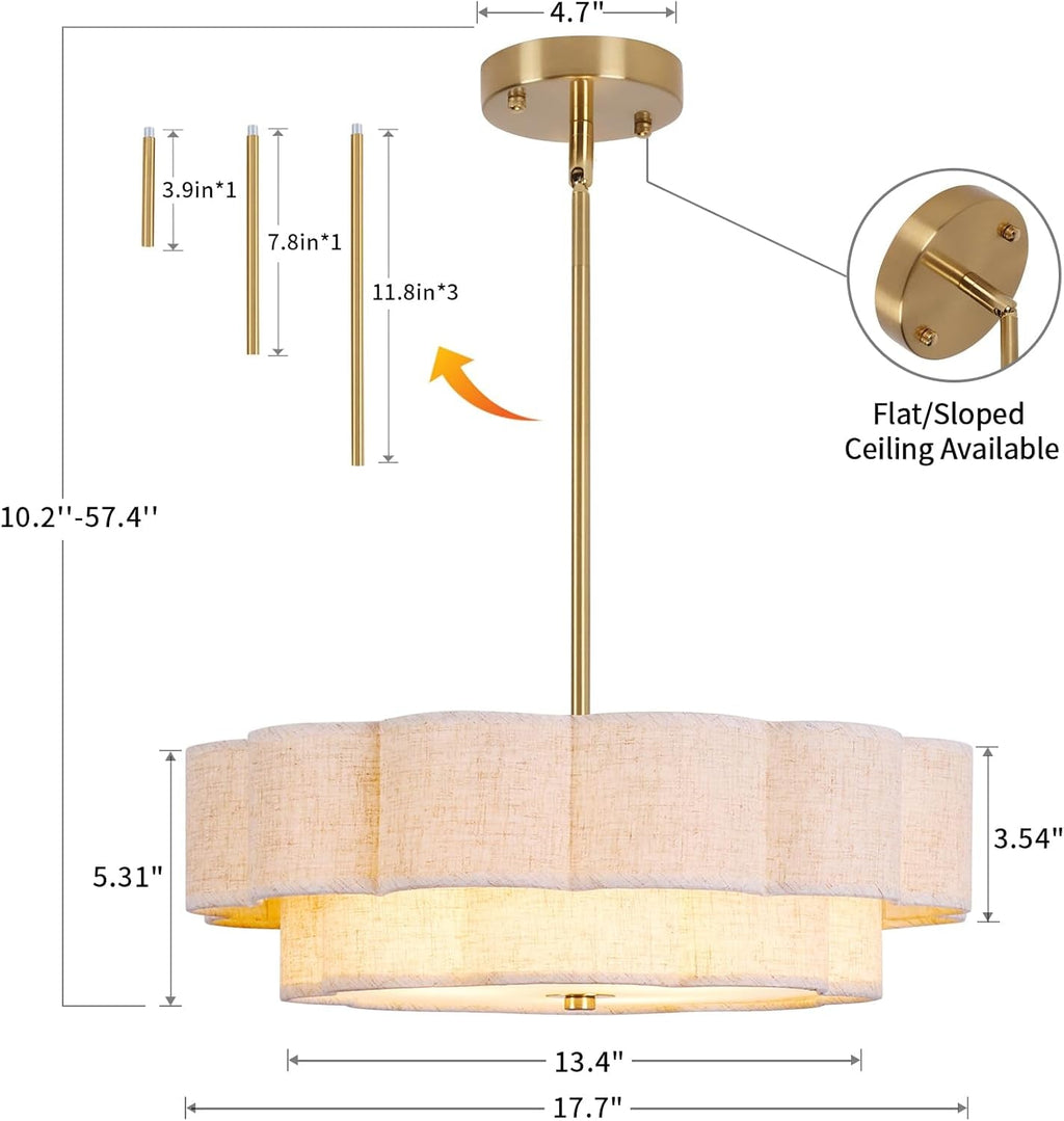 17.7 Inch Gold Layered Drum Chandelier Fabric Shade