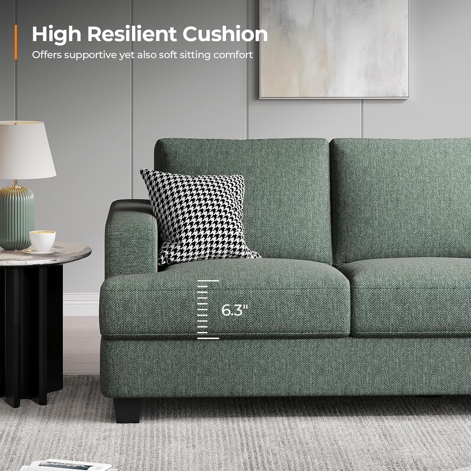 89 Inches Oversize Three Seater Sofa Green Upholstery