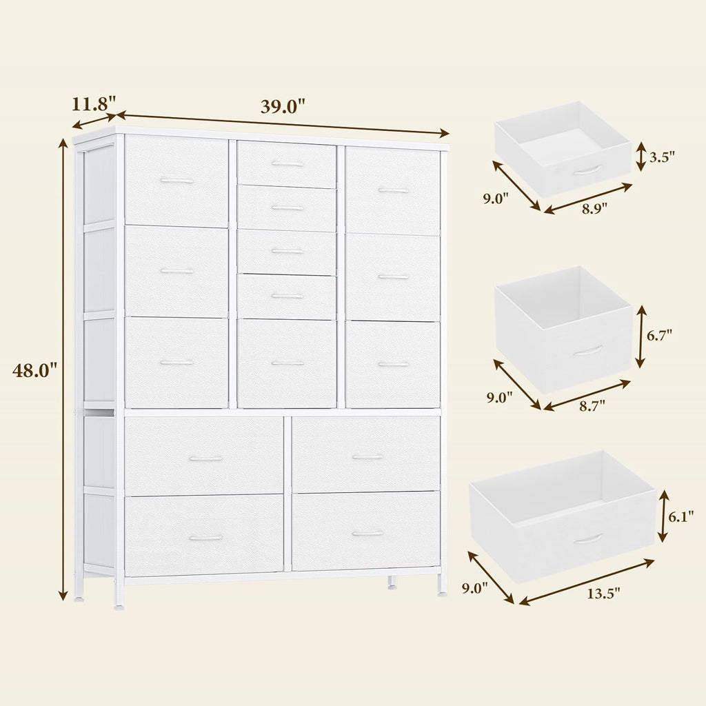 Premium White Dresser With 15 Extra Large Storage Drawers