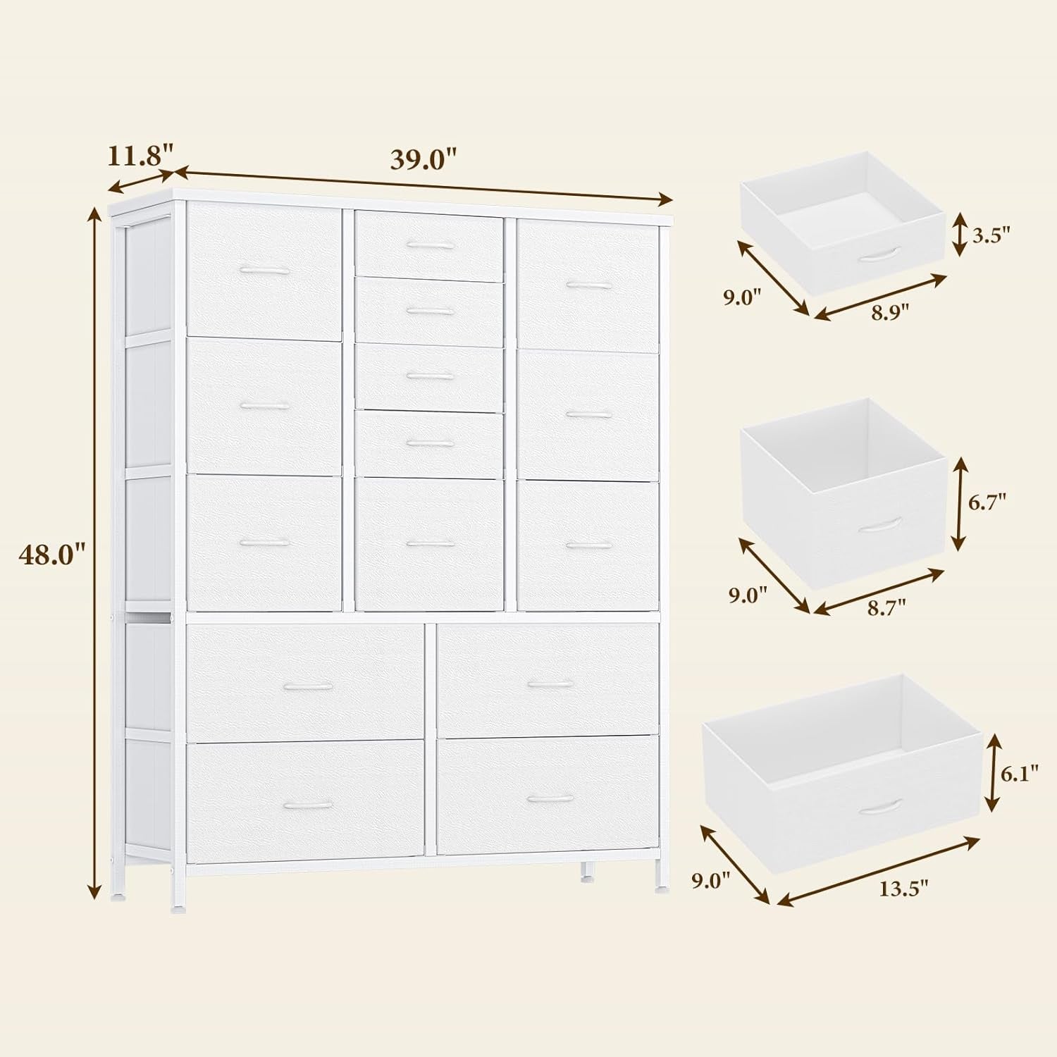 Premium White Dresser With 15 Extra Large Storage Drawers