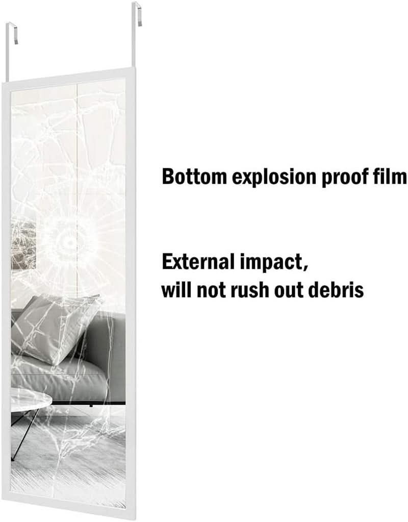 48x16 Inch Over Door Full Length Wall Mounted Mirror White