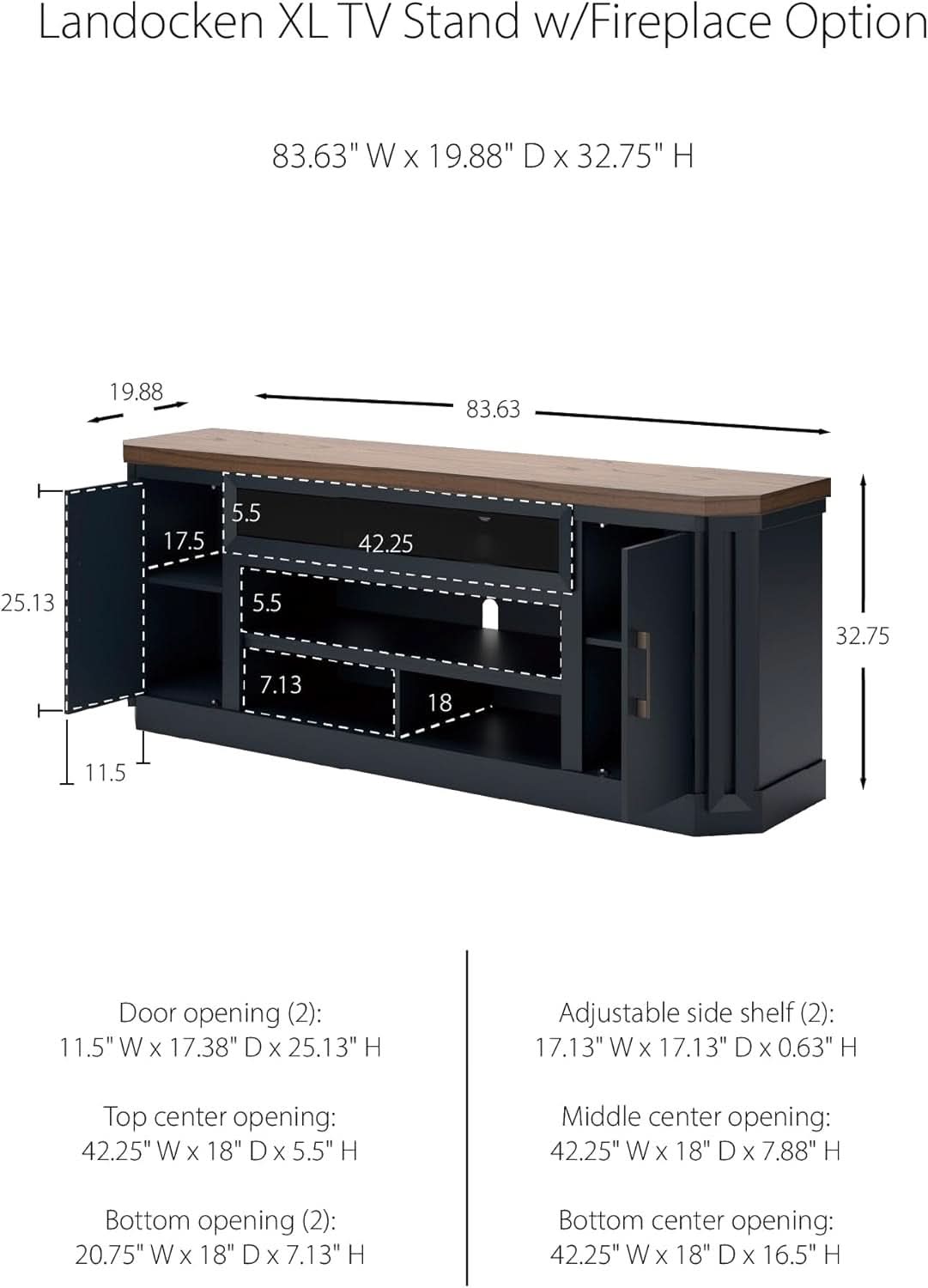 83 Inch TV Stand With Fireplace And Media Storage Solutions