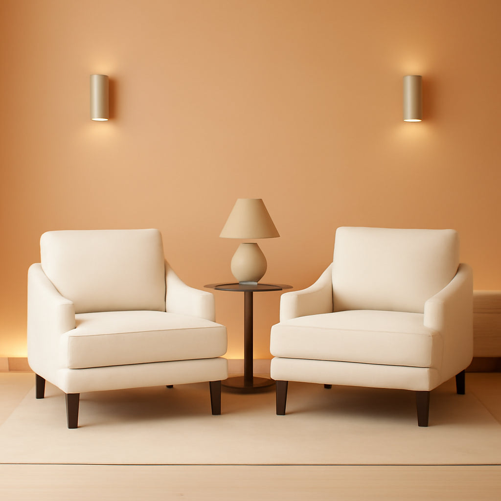 Beige Linen Upholstered Contemporary Accent Armchairs Pair