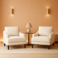 Beige Linen Upholstered Contemporary Accent Armchairs Pair