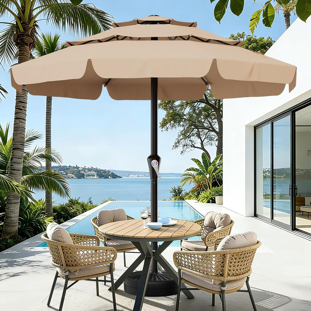 11Ft Vented Weather Resistant Beige Market Umbrella