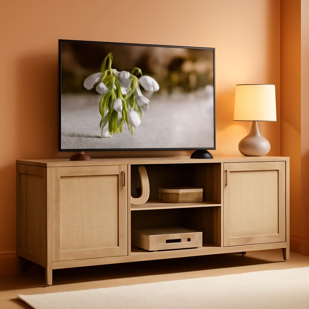 Rattan TV Stand 59 Inch Mid Century Modern Boho Console