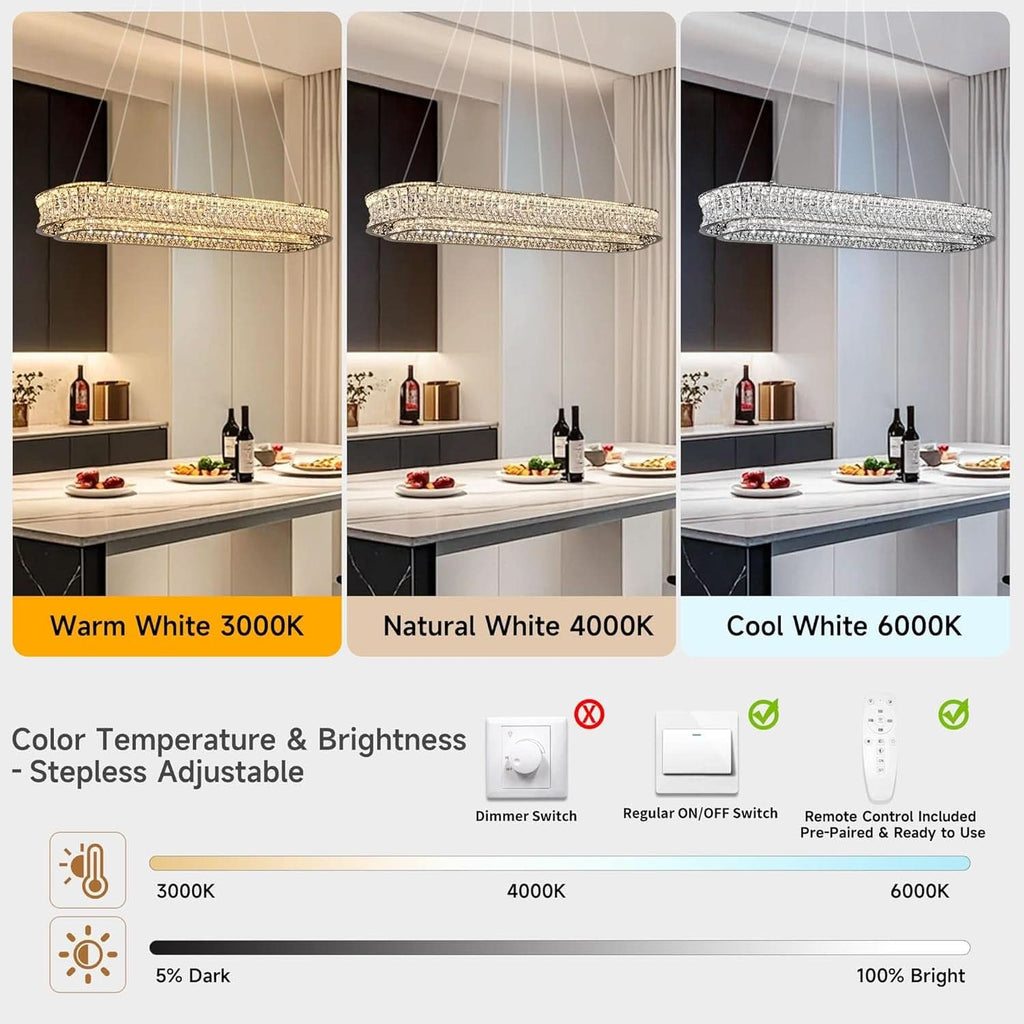 47 Inch Rectangular Chrome Crystal LED Chandeliers