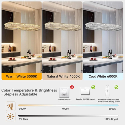 47 Inch Rectangular Chrome Crystal LED Chandeliers