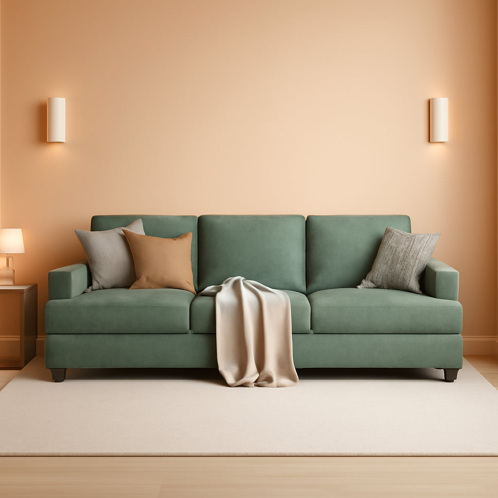 89 Inches Oversize Three Seater Sofa Green Upholstery