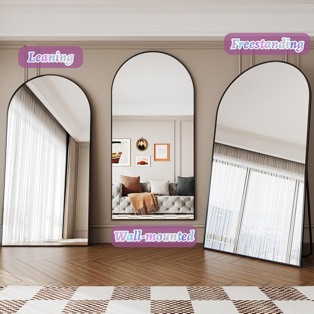 81-Inch Matte Black Arched Full-Length Floor Mirror