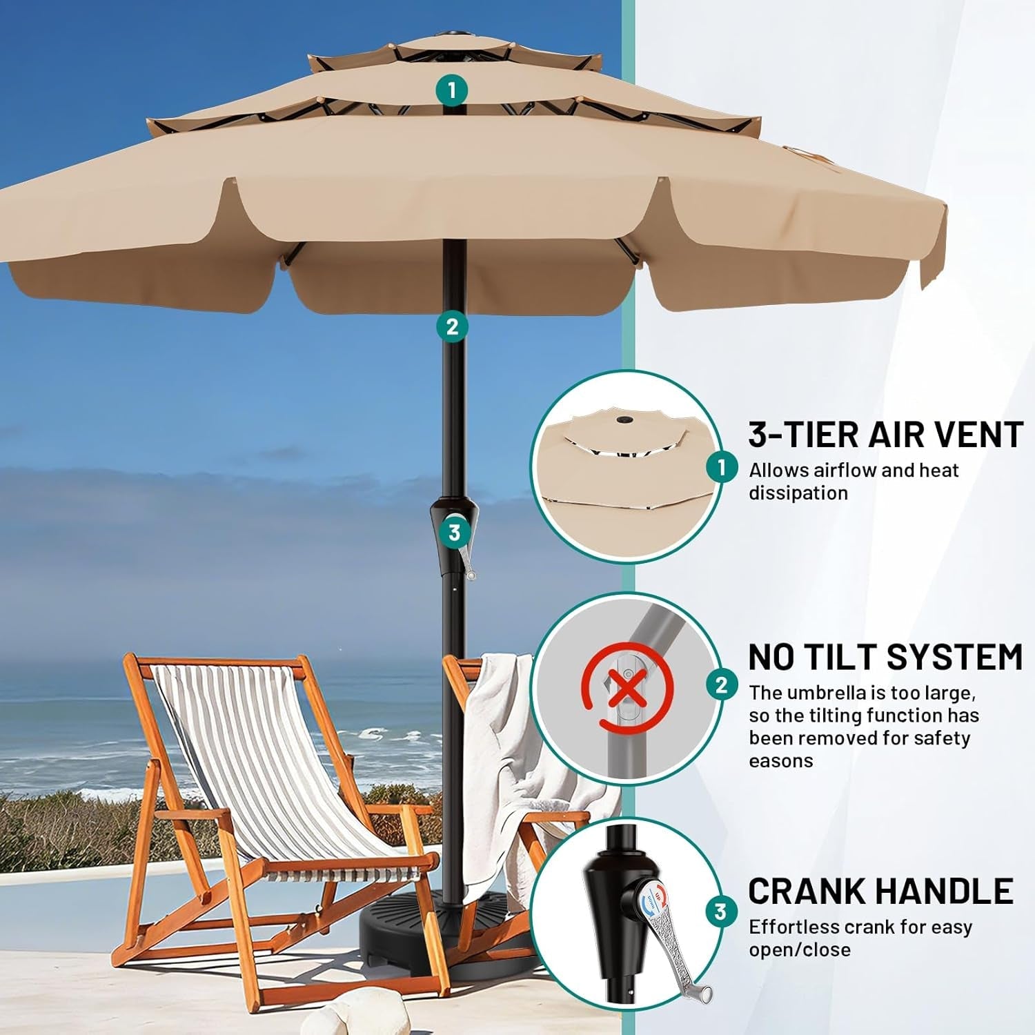 11Ft Vented Weather Resistant Beige Market Umbrella